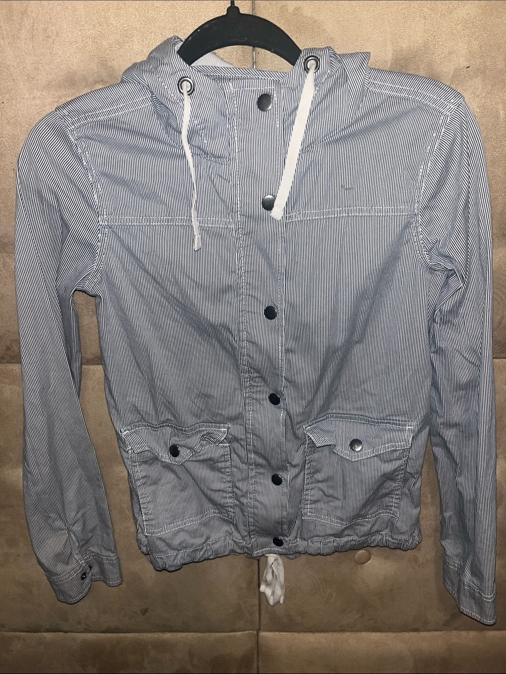 SO Blue Pinstripe Hooded Utility Jacket